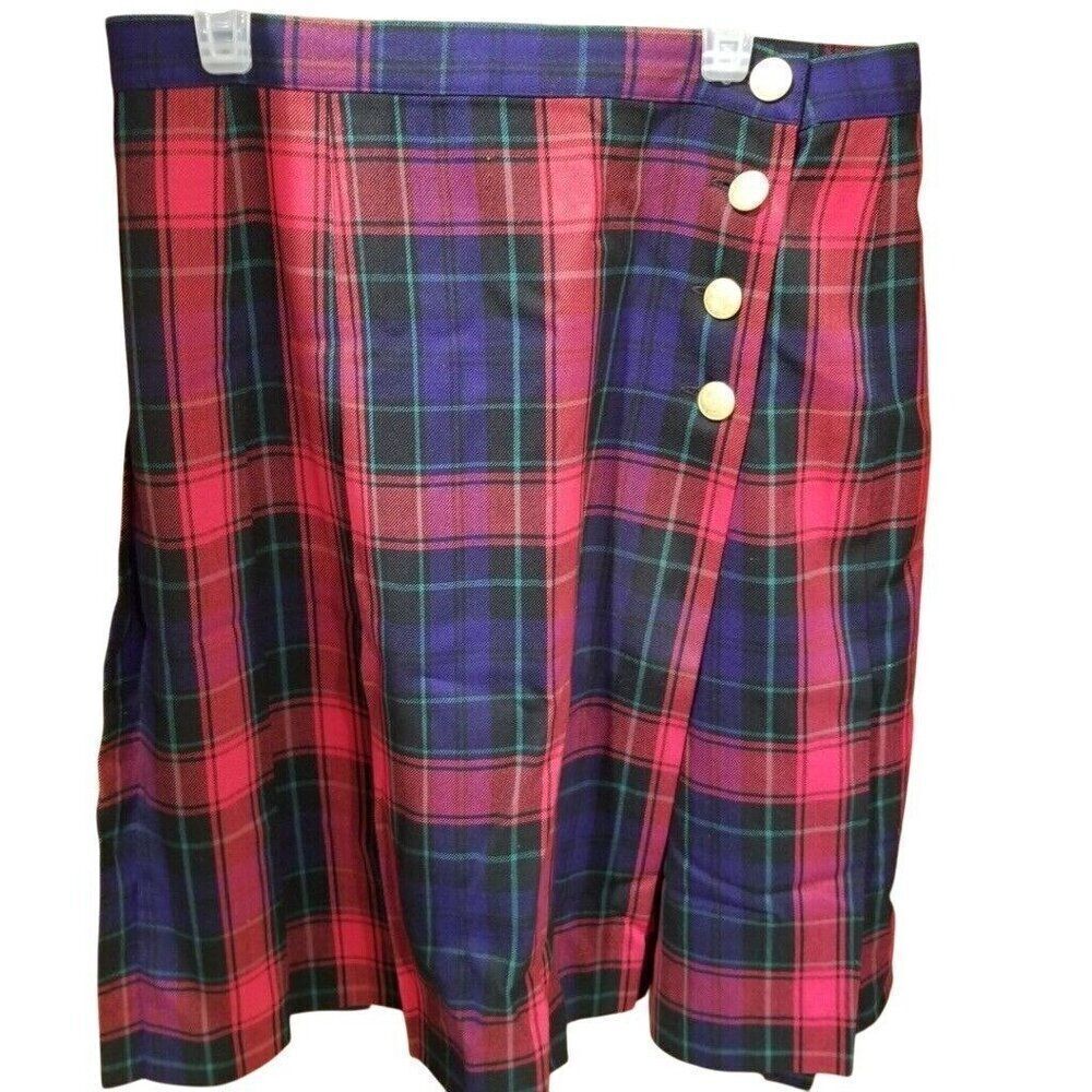 Vintage 90s Pleated Skirt Womens M Red Plaid Tartan Wool School Girl Preppy
